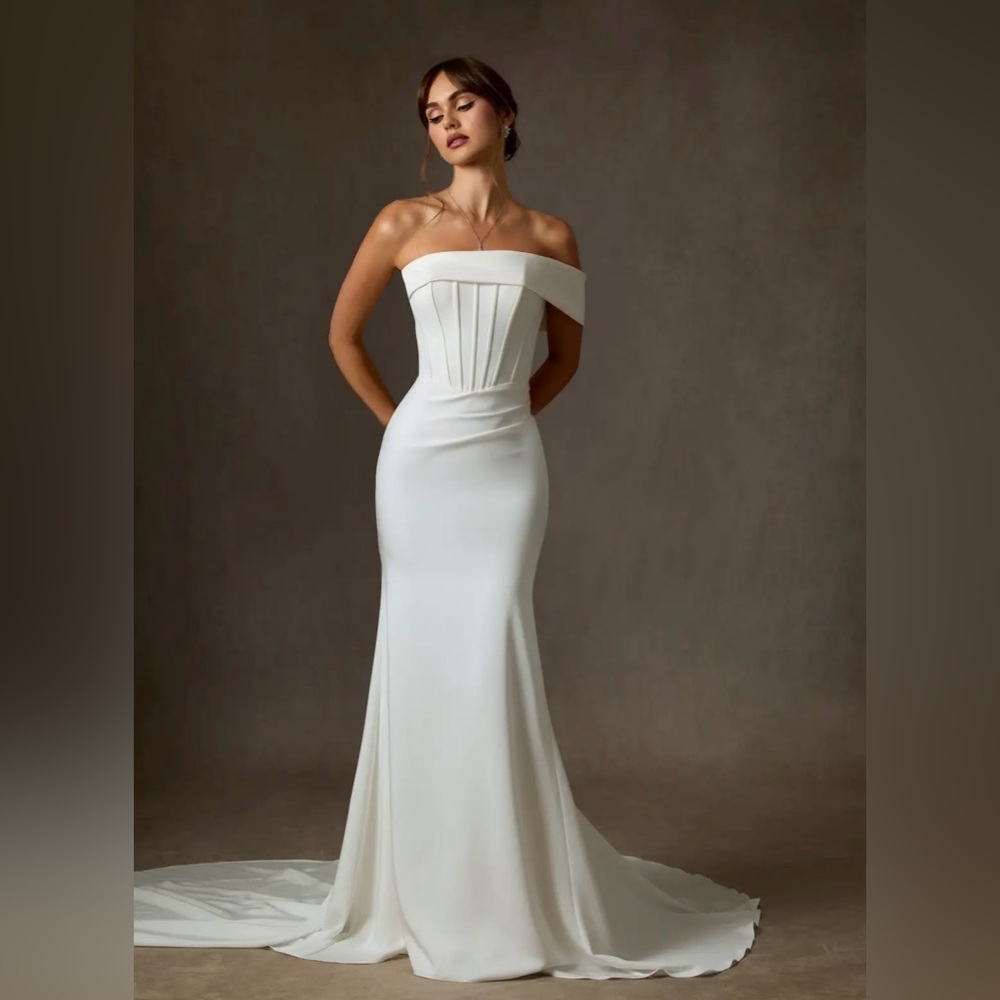 AZAZIE Grace Off-Shoulder White Mermaid Wedding Dress